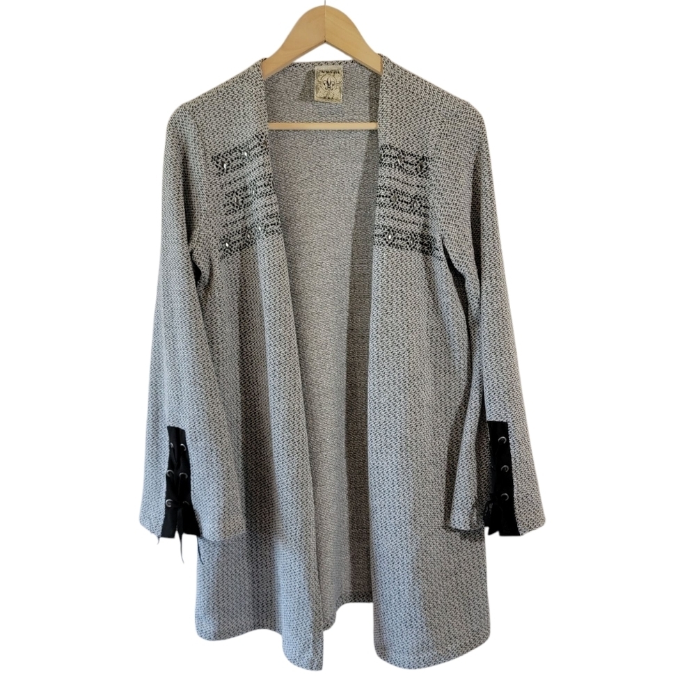Vocal USA Gray Open Front Lace Down Sleeve Cardigan Sz M Western Minimalist Cozy